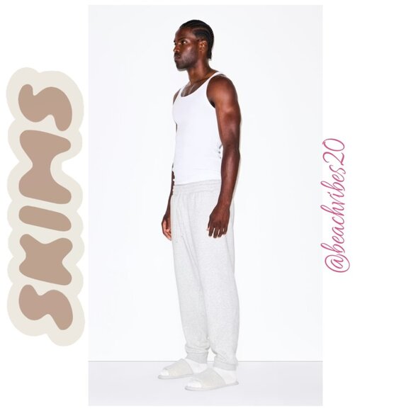 SKIMS Men's Fleece Lounge Tapered Jogger Light Heather Grey Medium NWT - Picture 2 of 11